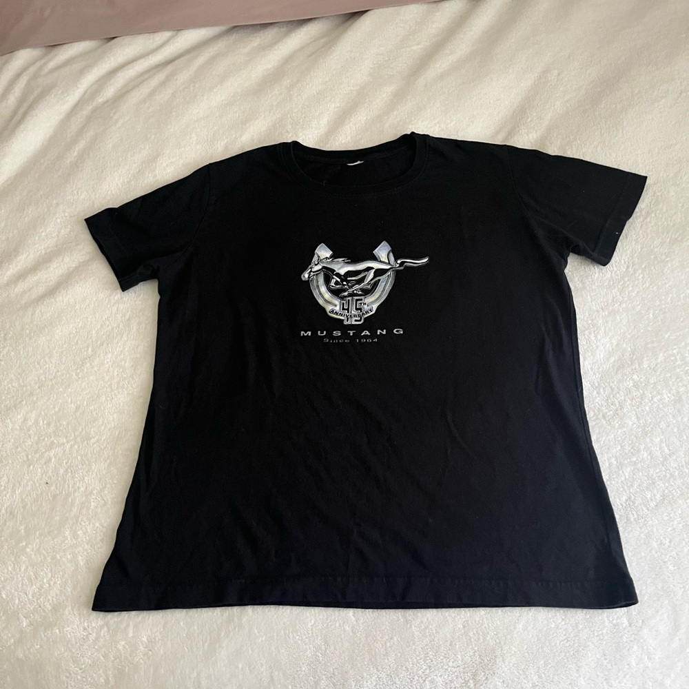 Black Cotton Tee with Mustang Graphic